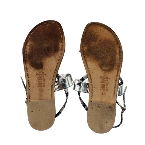Made in Italy Il Sandalo Caprese 39 ,8 Snakeskin Silver Leather Handmade Sandals - Picture 13 of 13